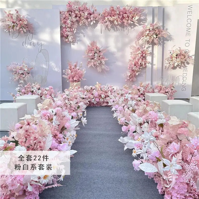 Pink Wedding Simulation Flower Wedding Flower Arrangement Background Flower Arrangement Props Corner Flower Iron Art Road Guide