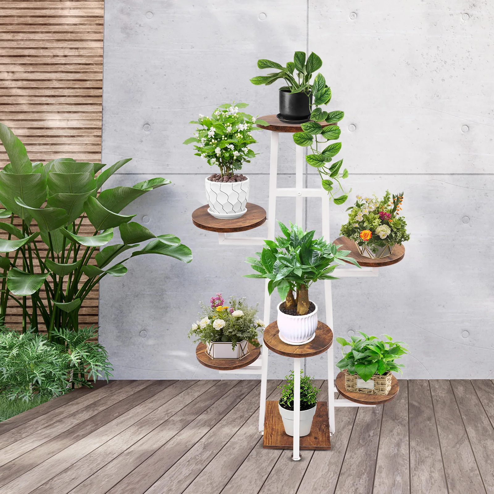 7-stufiger Blumenständer, weiß/schwarzer Blumentopfständer, Pflanzenständer und Pflanzenregal, Präsentationsständer für das Wohnzimmer – Detail 7