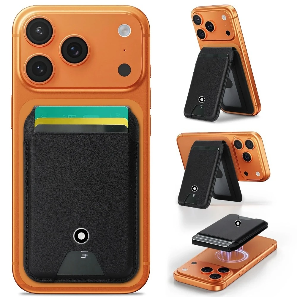 High End Business Sle Magnetic Leather Cards Bag for Iphone17 16 15 14 13 12 Samsung Xiaomi Google Phone Kickstand Card Holder view 2