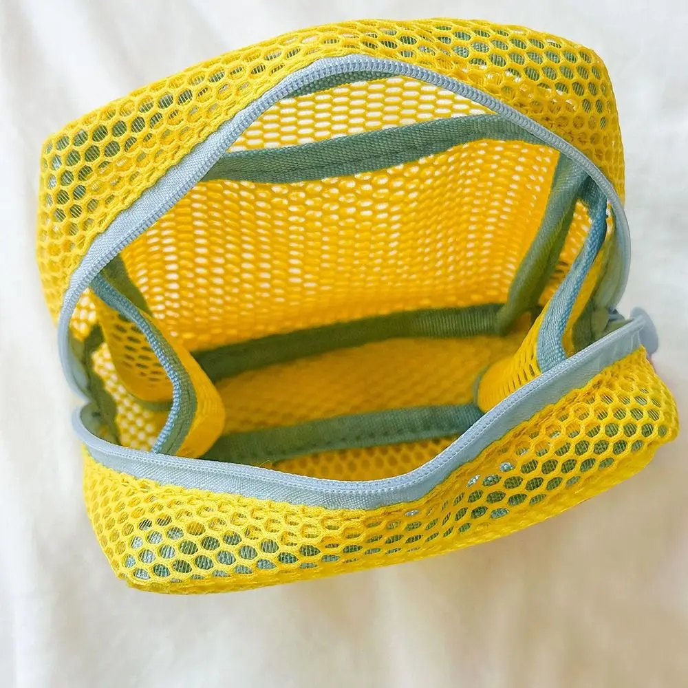 Borsa per cosmetici portatile in rete Custodia per trucco color dopamina Custodia per cosmetici da donna in rete per articoli da toilette