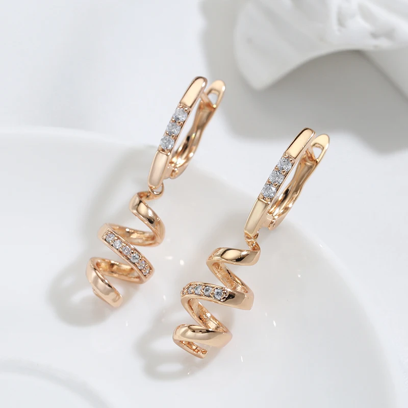 Wbmqda Hot Style Geometric Long Drop Earrings For Women 585 Rose Gold Color With White Natural Zircon 2023 Trending Jewelry