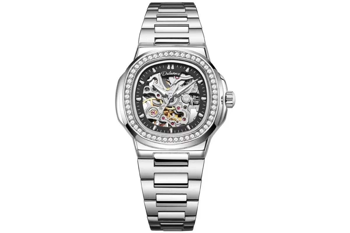 

New Ladies Diamond Embedded Hollow Automatic Mechanical Watch Elegant Design Timepiece for Women