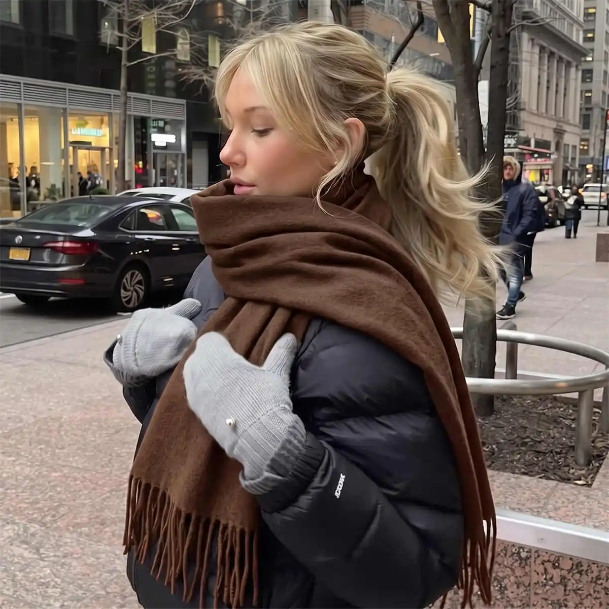Casual Solid Color Imitation Cashmere Tassel Long Scarf Wrap Soft Warm Shawl Ladies Neck Accessory For Autumn Winter Daily