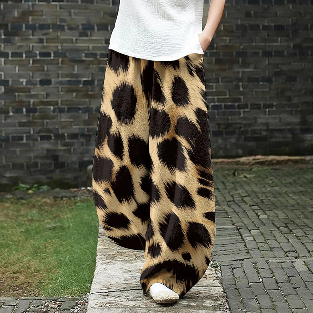 

3d Leopard Print Stylish Women's Wide Leg Pants Wild Life Loose Fit Pants Harajuku Lantern Trousers Elegent Boho Wide Leg Pants
