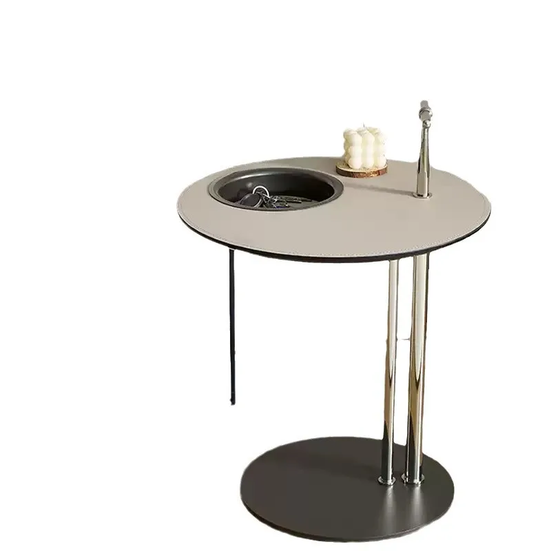 

Saddle leather edge few sofa side table balcony small bedroom bedside light luxury corner few