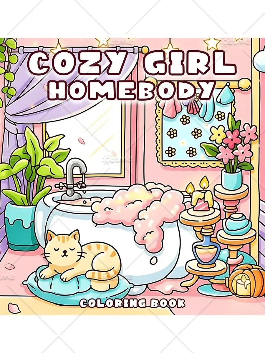 COZY GIRL HOMEBODY Kleurboek voor volwassenen met cartoonachtige, duidelijke patronen voor ontspanning Kinderen DIY Schilderen Tekenen Boeken - afbeelding 2