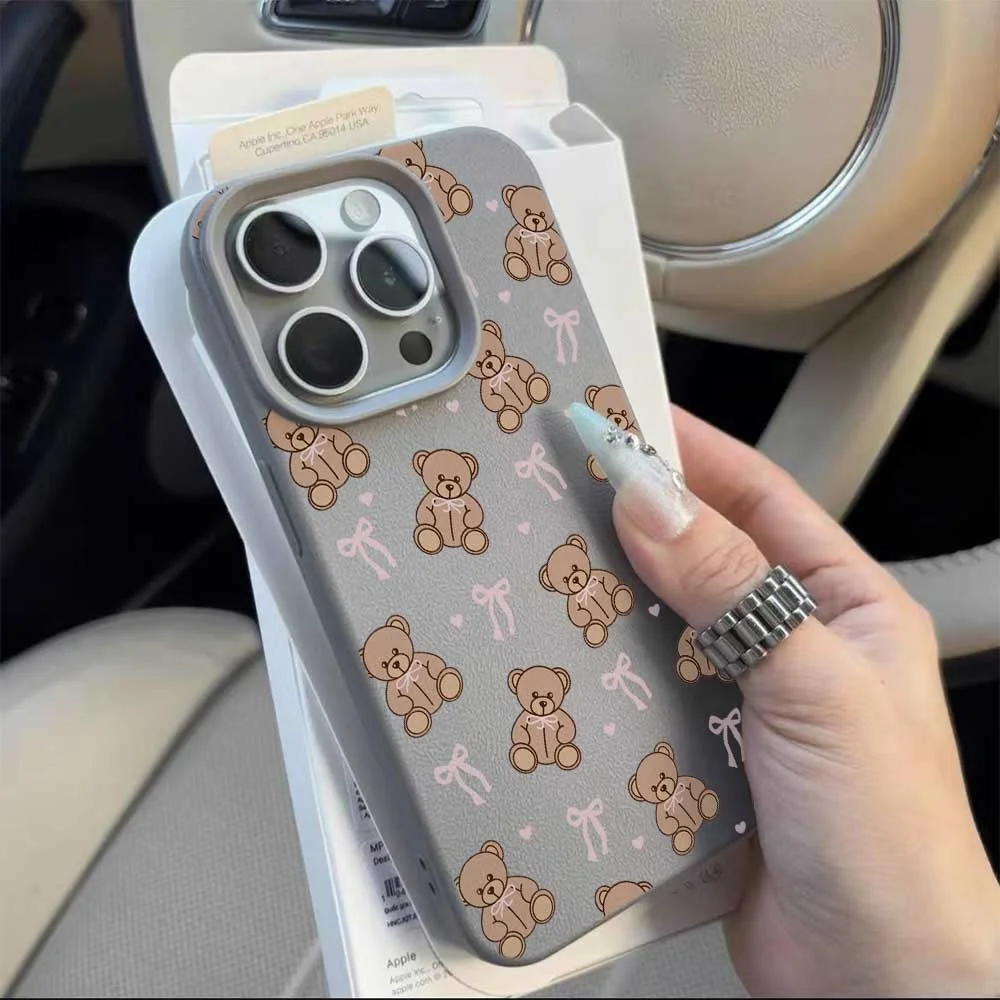 Niedliche Teddybär-Handyhülle mit rosa Schleife für iPhone 17 16 15 14 13 12 11 Pro Max 16 15 Plus XR, Silikon, matt, weich, stoßfest – Detail 9