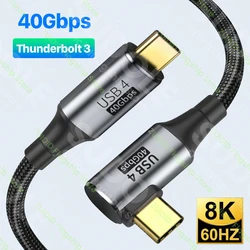 Codo USB 4,0 Thunderbolt 3 40gbps Cable de datos USB C a tipo C 8K @ 60Hz Cable de vídeo PD 100W 5A Cable de carga rápida para Macbook Pro