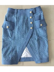 HIGH STREET New Fashion 2024 Runway Designer Skirt Women's Lion Buttons Double Blue  Denim Mini Skirt