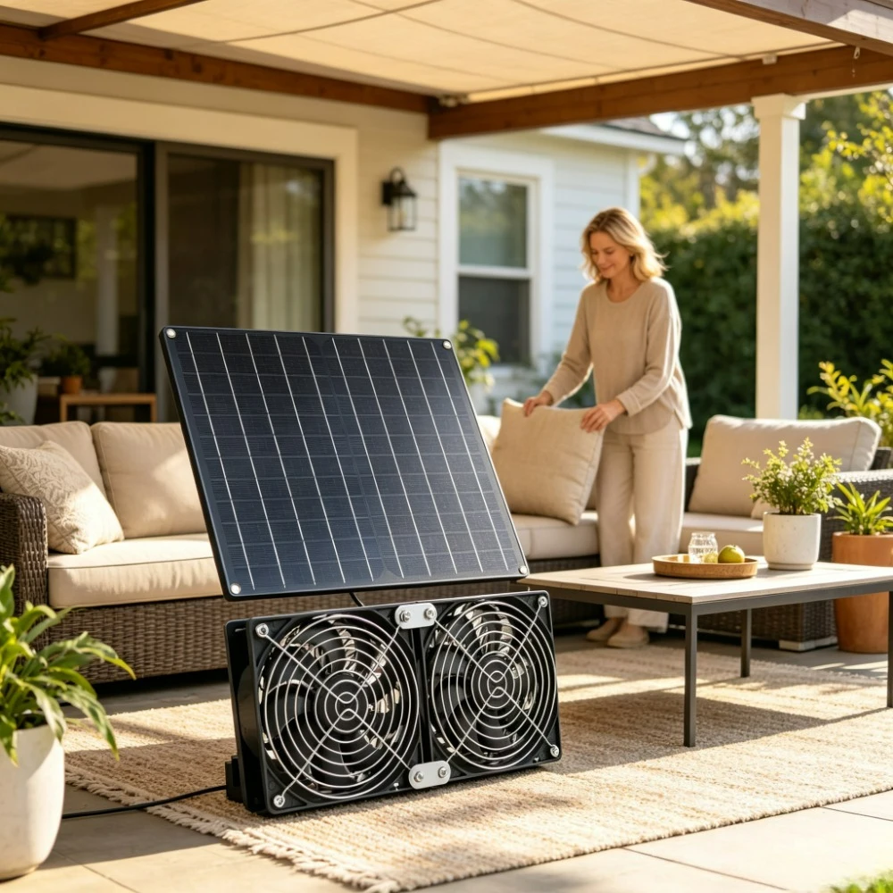 Ultra Quiet Motor Professional 15W 20W Solar Powered Dual Fan Low Noise Exhaust Fan for Dog House Chicken Coop Farm Stable