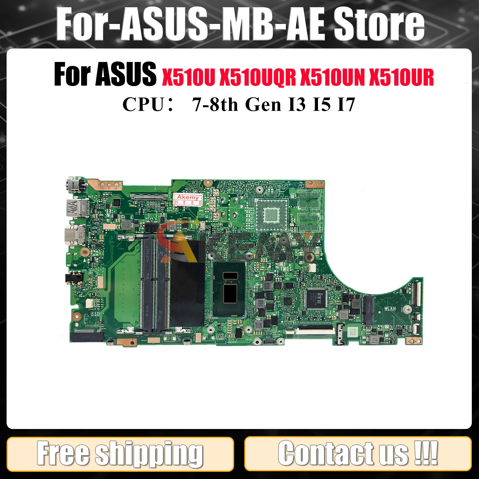 

X510UN Laptop Motherboard For ASUS X510URR X510UR X510U X510UNR X510UNO X510UQR A510U X510UA S510U X510UQ Mainboard I3 I5 I7 CPU