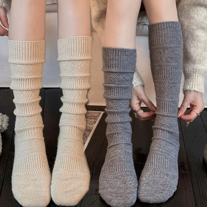 

New Winter Knee High Socks Retro Women Stockings Solid Color High Quality Japanese Style Warm Casual Simple Thicken Long Socks