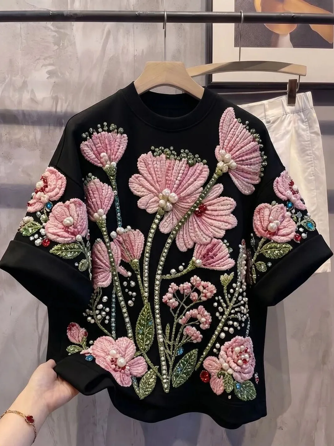 Beading Flower Loose Sleeveless Top Men's Casual Summer New Style Pearl Decorated High-End Feeling Trendy T-shirt Commute Style