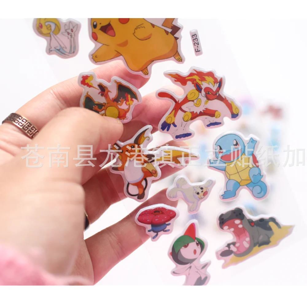 Stiker Kartun Anak-anak Pikachu Paster Pokemon 6 Buah/Set Stiker Gelembung Bengkak 3D Dapat Dikustomisasi Mainan Kawaii Anime Vinil