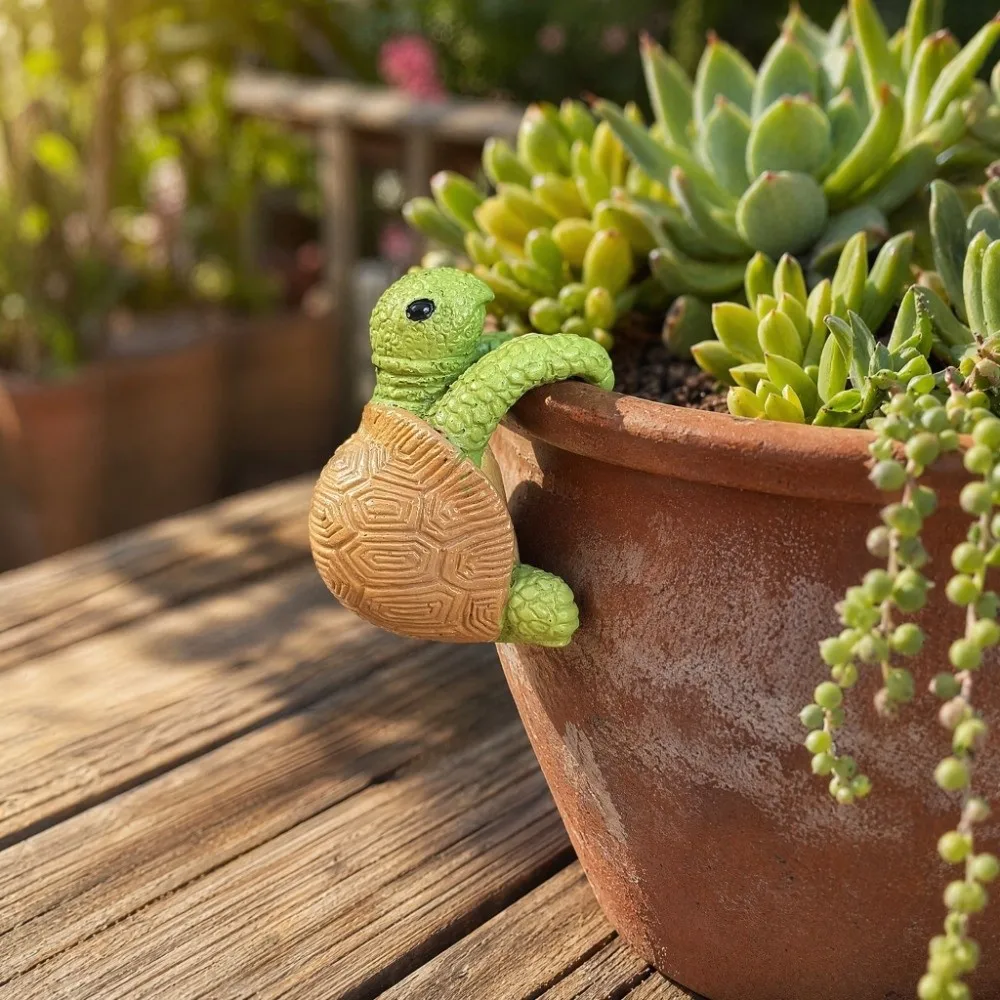 Potted Plant Partner Turtle Garden Decoration Whimsical Cartoon Pot Buddies Turtle Resin Ornament Resin Hanging Decor