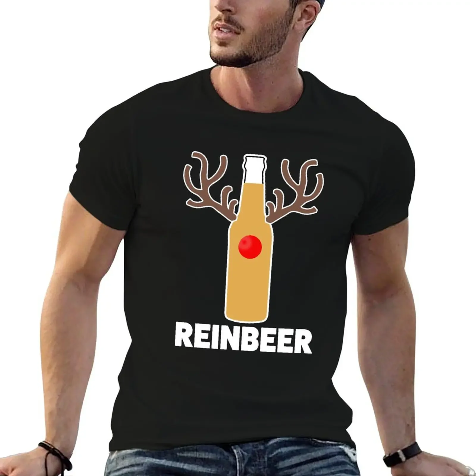 

Reinbeer funny Christmas Beer Reindeer Shirt T-Shirt kawaii clothes rapper graphic tees mens workout shirts