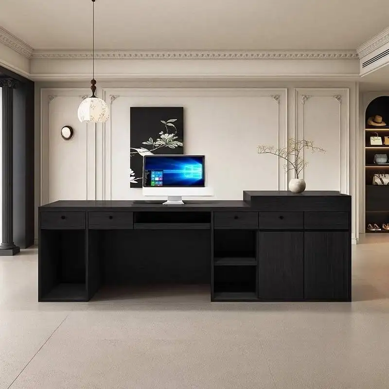 Стойки регистрации с логотипом прилавка Коричневая эстетика Современные офисные стойки регистрации Деревянный бизнес-дизайн Mostrador Recepcion Furniture