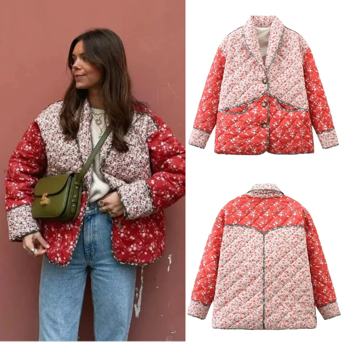 

Теплая осенне-зимняя женская куртка с принтом, хлопковое пальто, стеганая куртка с длинным рукавом, винтажная верхняя одежда в стиле Харадзюку, дизайнерская женская одежда