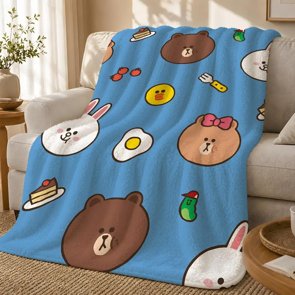 B-Brown Bear And C-Cony Throw 1pc Flannel Blanket Soft Lightweight Warm Cozy For Bedroom Sofa Bed