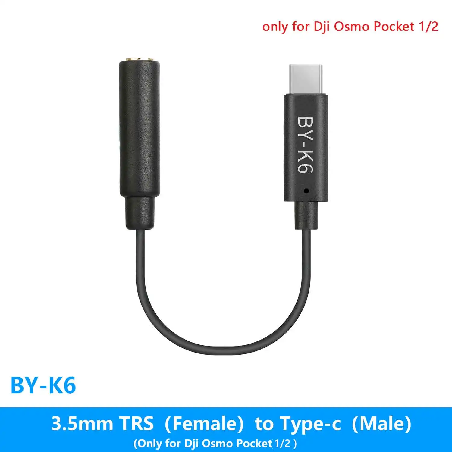BOYA BY-K6 Adaptador de audio TRS (hembra) a micrófono tipo C de 3,5 mm para grabación de adaptador externo DJI OSMO Pocket 1/2