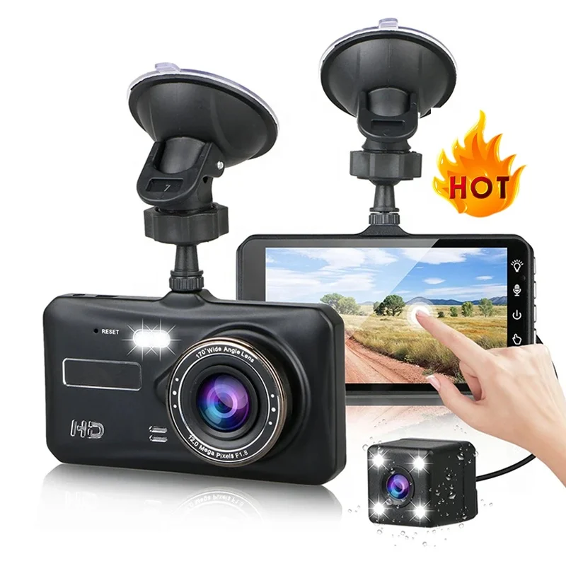 

4-дюймовый сенсорный автомобильный видеорегистратор с 2 объективами Camara FHD 1080P, двойной объектив, передняя и задняя 4-дюймовая HD-регистратор, автомобильная камера в черной коробке, видеорегистратор