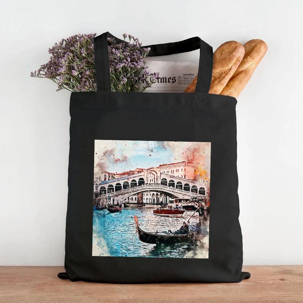 London Budapest Madrid Cairo Venice Sydney Tokyo Watercolor Women Girl Canvas Handbags Totes Eco Shopper Shopping Shoulder Bags