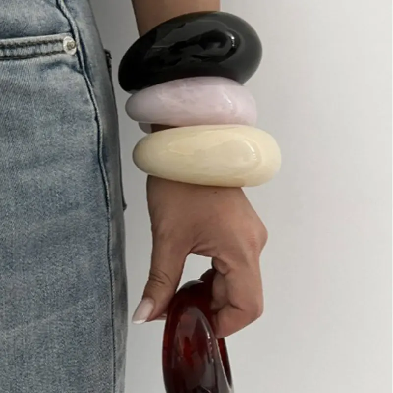 Vintage Statement Heavy Irregular Resin Acrylic Bangles For Women Geometric Wide Cuff Bangle Bracelets Girls Party Hand Jewelry