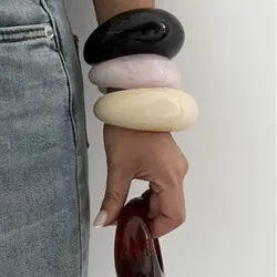 Vintage Statement Heavy Irregular Resin Acrylic Bangles For Women Geometric Wide Cuff Bangle Bracelets Girls Party Hand Jewelry