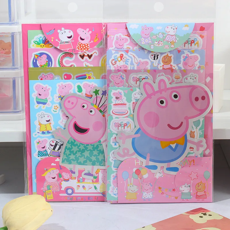 Cute Peppa Pig Girl Handbook Sticker Set Toy Cartoon Kids Decorative Sticker Kindergarten Reward PVC Toys Gift for Boys and Girl