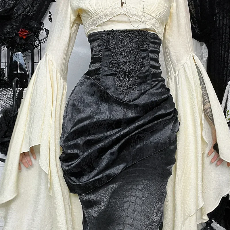 Goth Dark Asimmetrico Maxi Gonne Bottoms Mall Goth Party Halloween Gonne a sirena a vita alta per le donne Abiti cosplay Abiti