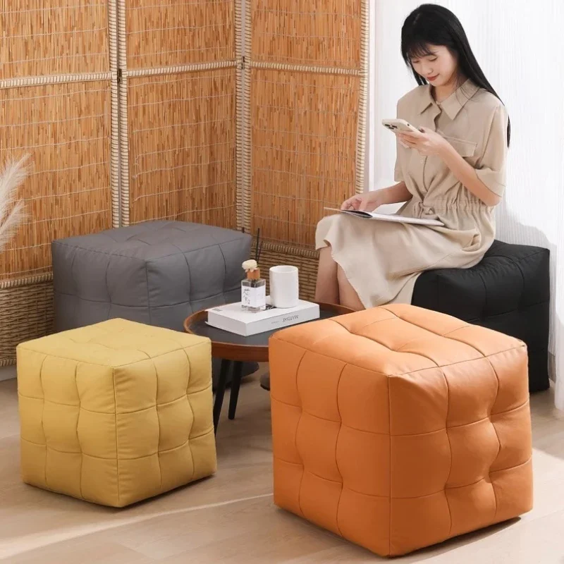 Rubik's Cube Stool Square Sofa Stool Living Room Bedroom Bed Head  Tail Change Shoes Leather Small Sitting Dump Foot Low Stool