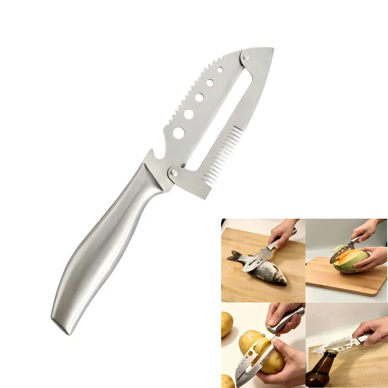 ~Multi-Functional Vegetable Peeler For Kitchen With Stainless Steel Handle And Bottle Opener, 5 In 1 Stainless Steel Green Onio