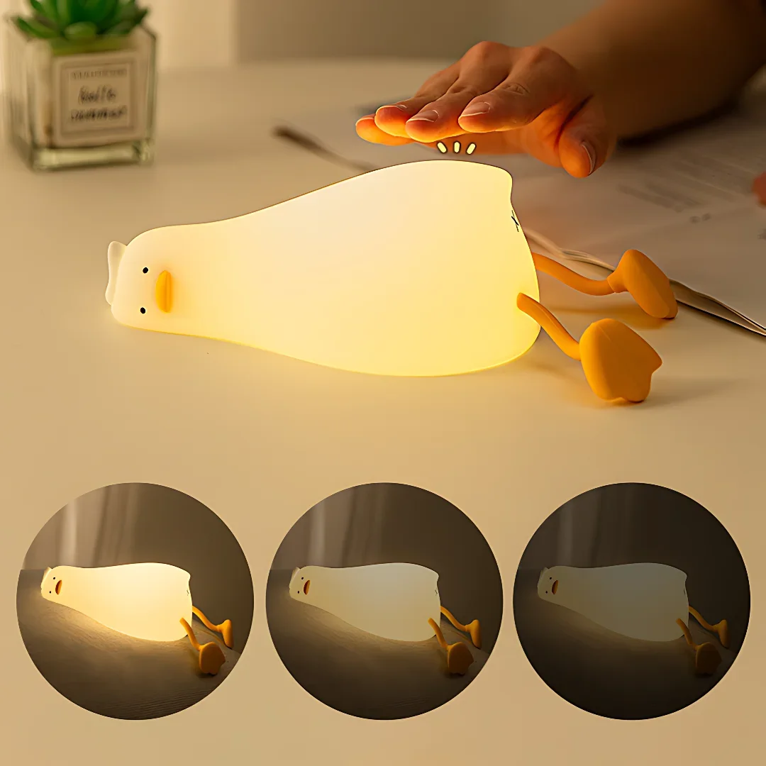 1-4PCS Lying Duck Night Light Bedroom Rechargeable Children\'s Sleep Gifts Breastfeeding Bedside Lamp Creative Silicone Pat Light