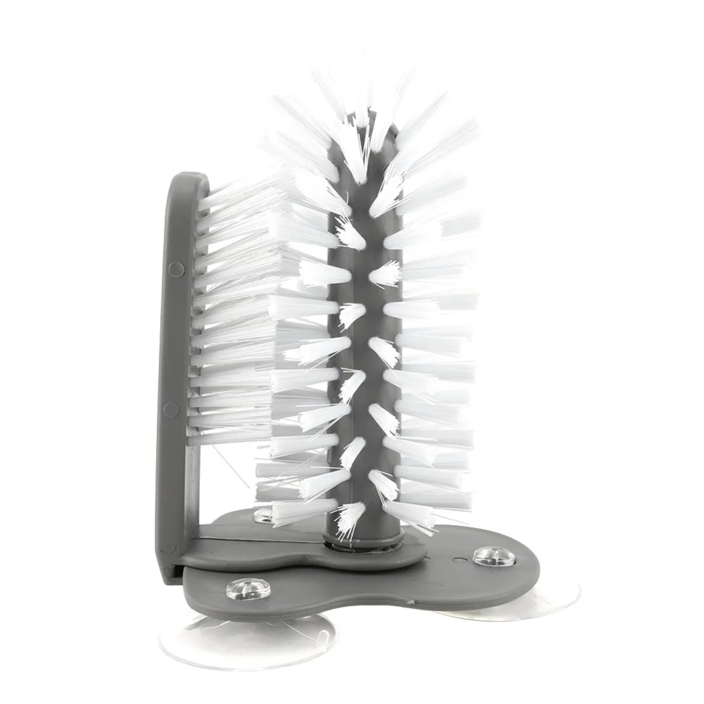360 Degree Rotation Glass Cup Cleaning Brush Suction Cup Base Triple Head Design Kitchen Cleaning Tool Bottle Scrubber Cleaner