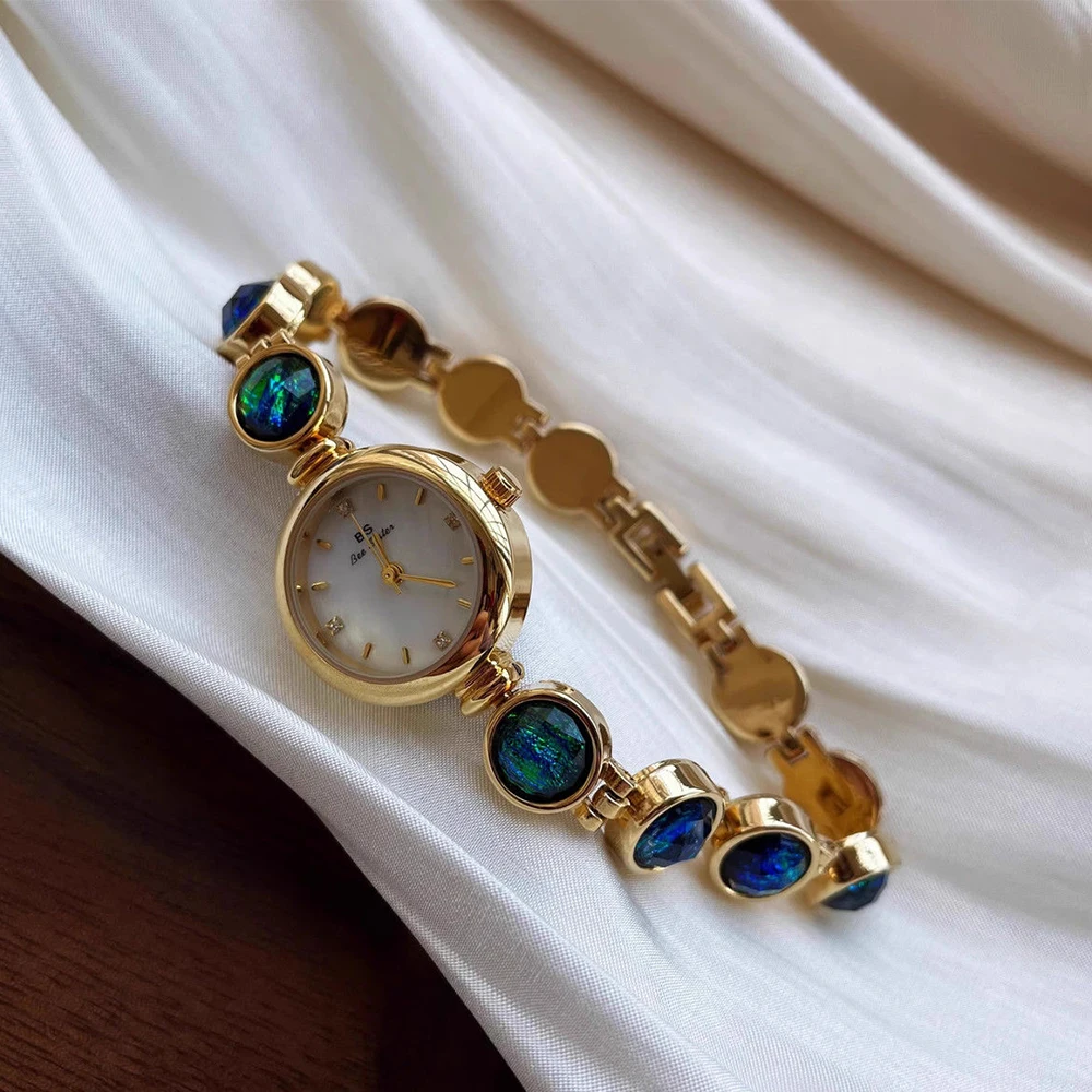 BS Bee Sister Light Luxury Malachite Women's Watches Elegant Round Dial Ladies Wristwatches Quartz Vintage Watch For Woman