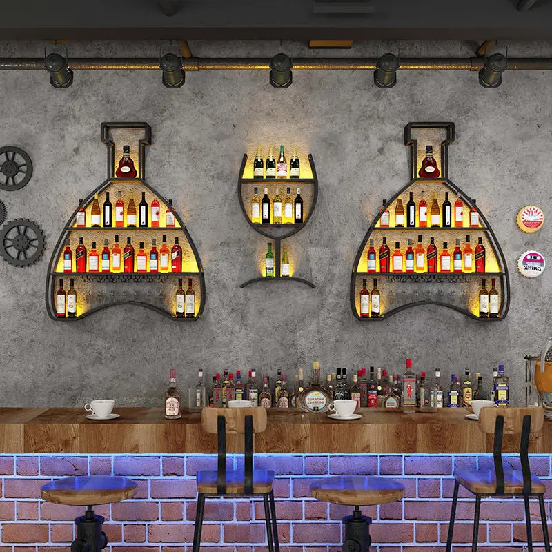 

Bar Bar Bar Wine Cabinet Creative Industrial Style Wall Mounted Restaurant Shelf Wall Wrought Iron Display Cup Holder Wine Holde