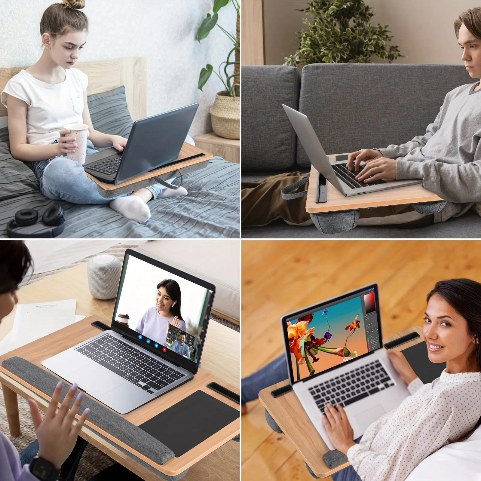 Bandeja de cama para computadora portátil con almohada suave - Bandeja de trabajo con patas reforzadas - Bandeja de escritura para oficina en casa - Se adapta a computadoras portátiles de hasta 17,3 pulgadas