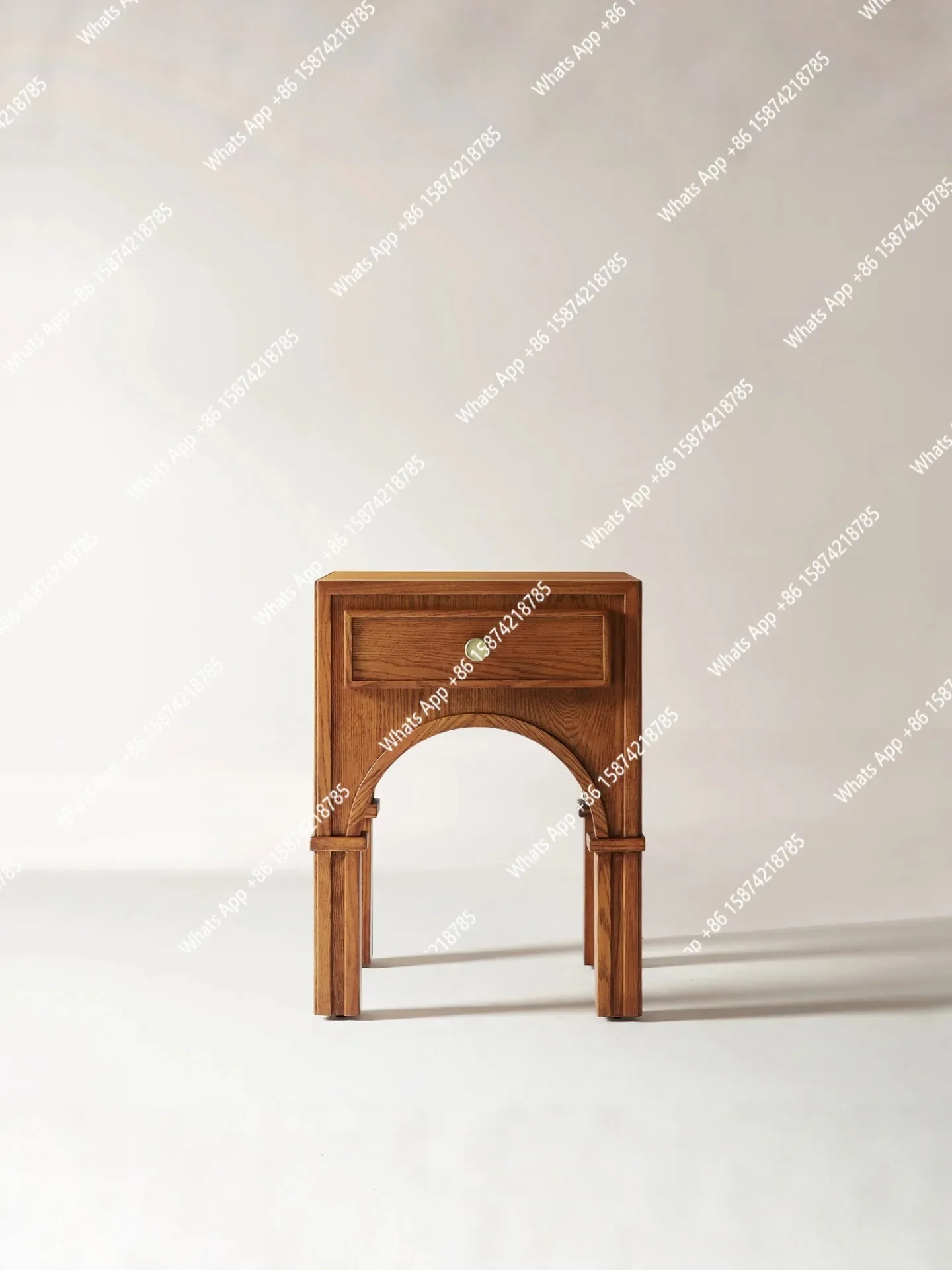 

X French Retro Solid Wood Bedside Table Arched Side Table Bedroom Storage Drawer Cabinet Log Color Living Room Side Decoration