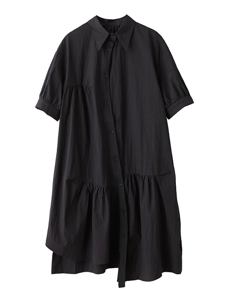 غير النظامية المرقعة خمر قميص فساتين للنساء صيف طويل جديد في قصيرة الأكمام فستان كاجوال فضفاض ملابس أنيقة 2025