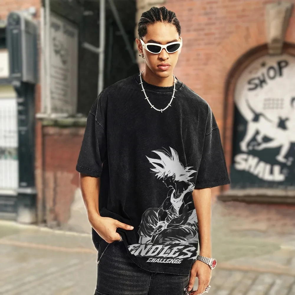 Camiseta de manga corta con estampado de Dragon Ball, ropa informal de verano, ropa de calle para hombre, camiseta para hombre lavada y cómoda Pop