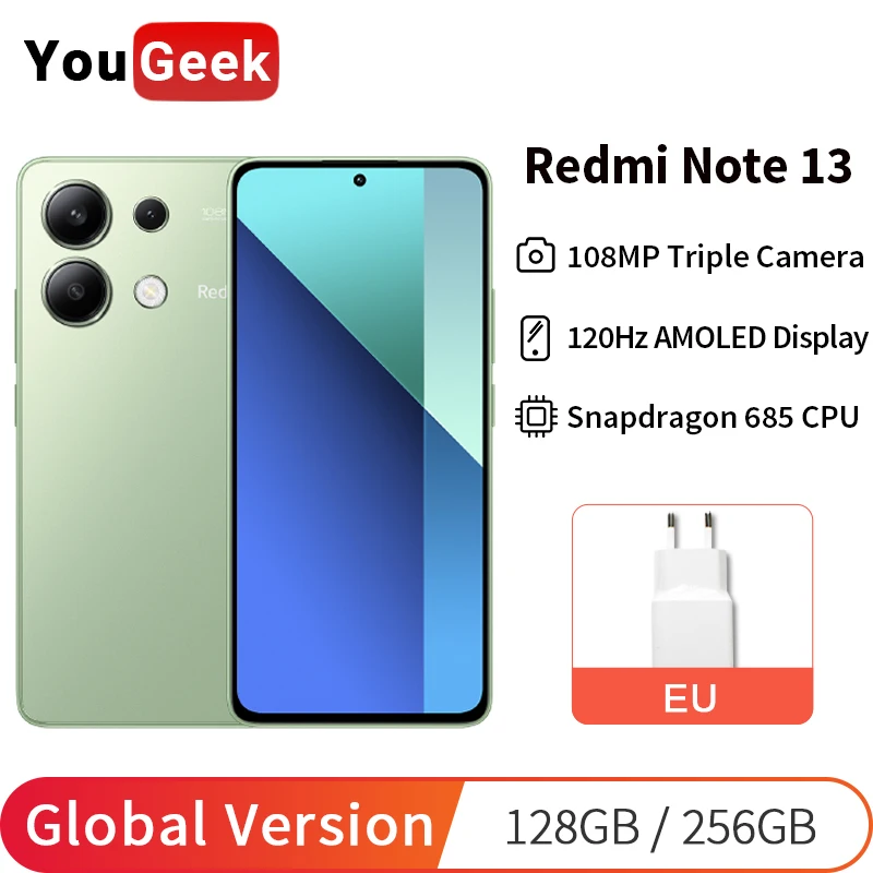 Глобальная версия Xiaomi Redmi Note 13 4G Мобильный телефон 128 ГБ / 256 ГБ 120 Гц AMOLED 108 МП Основная камера 33 Вт Быстрая зарядка Snapdragon 685