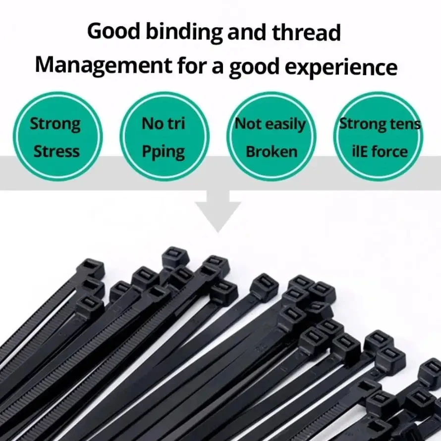 100 Pieces Black 4x200mm Cable Ties Fastening Rings Reusable Cable Zipper Ties Removable Multifunctional Anti-Corrosion Tie