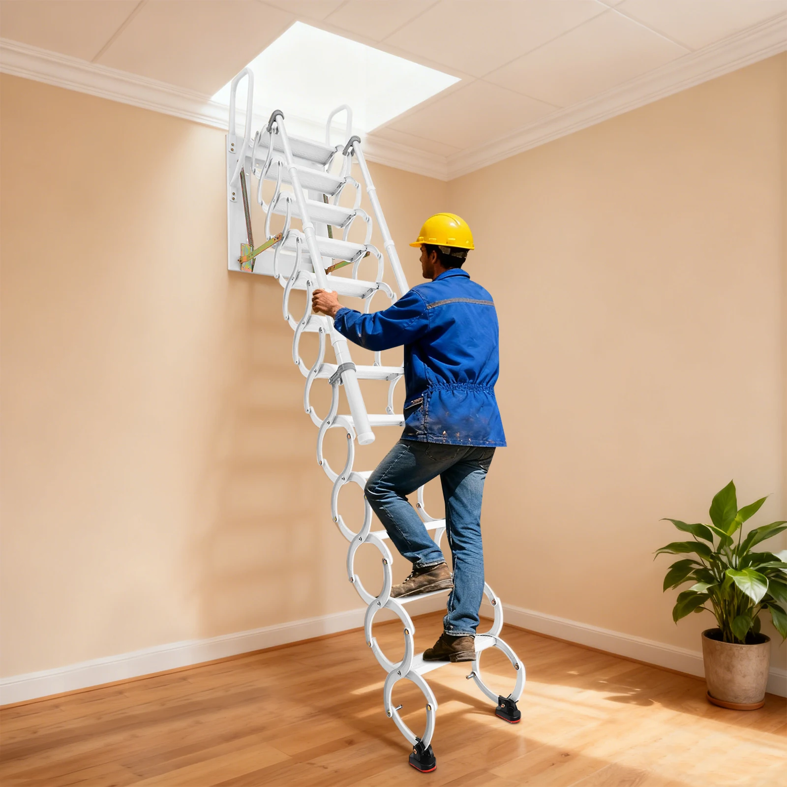 

60*100*47cm 661.39lbs Load-bearing Ladder White Wall-mounted Ladder for Hotels Guesthouses Attics Duplex Apartments