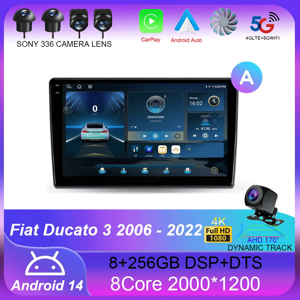 For Fiat Ducato 3 2006 - 2022 For Peugeot Boxer 2 2006 - 2022 Car Radio Navigation Multimedia Video Player Stereo Android 14