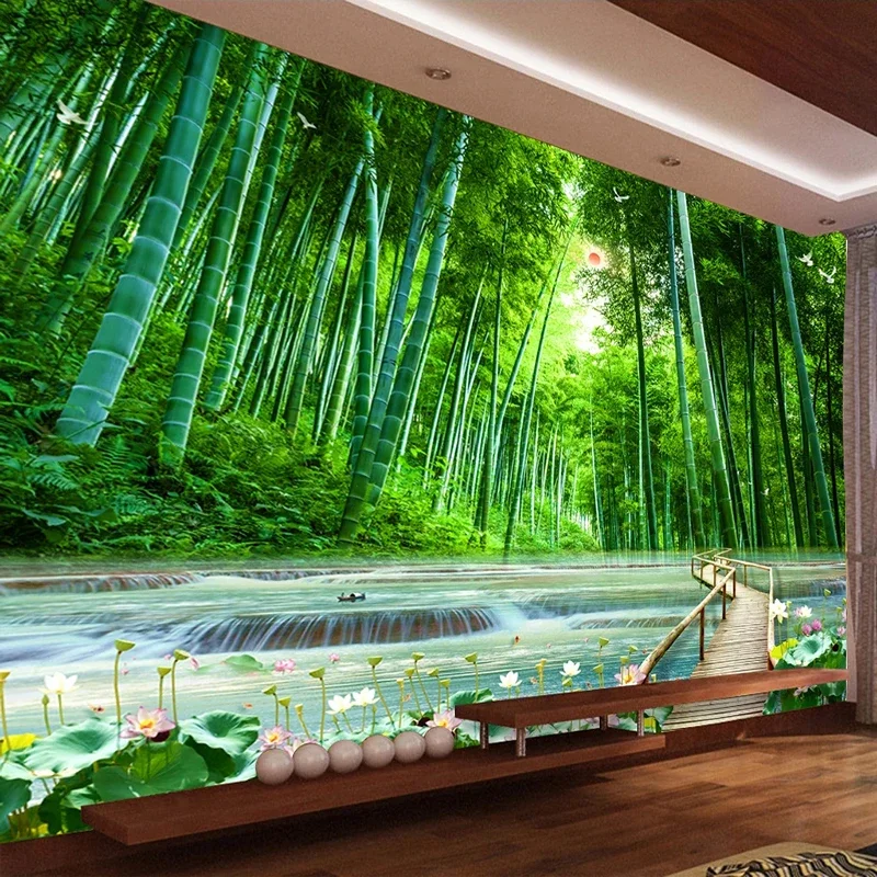 

Custom 3D Photo Wallpaper Bamboo Forest Wooden Bridge Natural Scenery Large Mural Living Room Background Decor Art Wall Painting