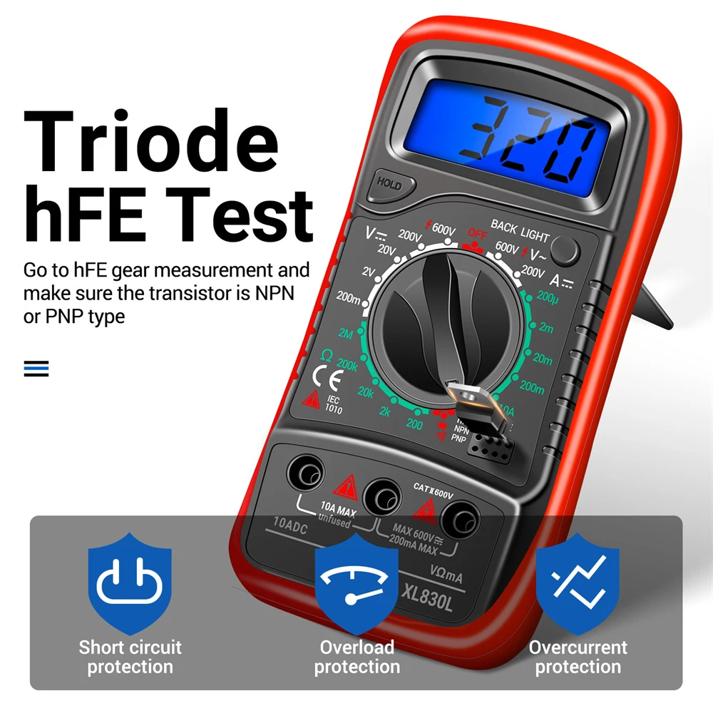 XL830L Digital Profissional Multimeter Electric LCD Voltmeter Ammeter AC DC Voltage Tester OHM Tester Electrician Tools