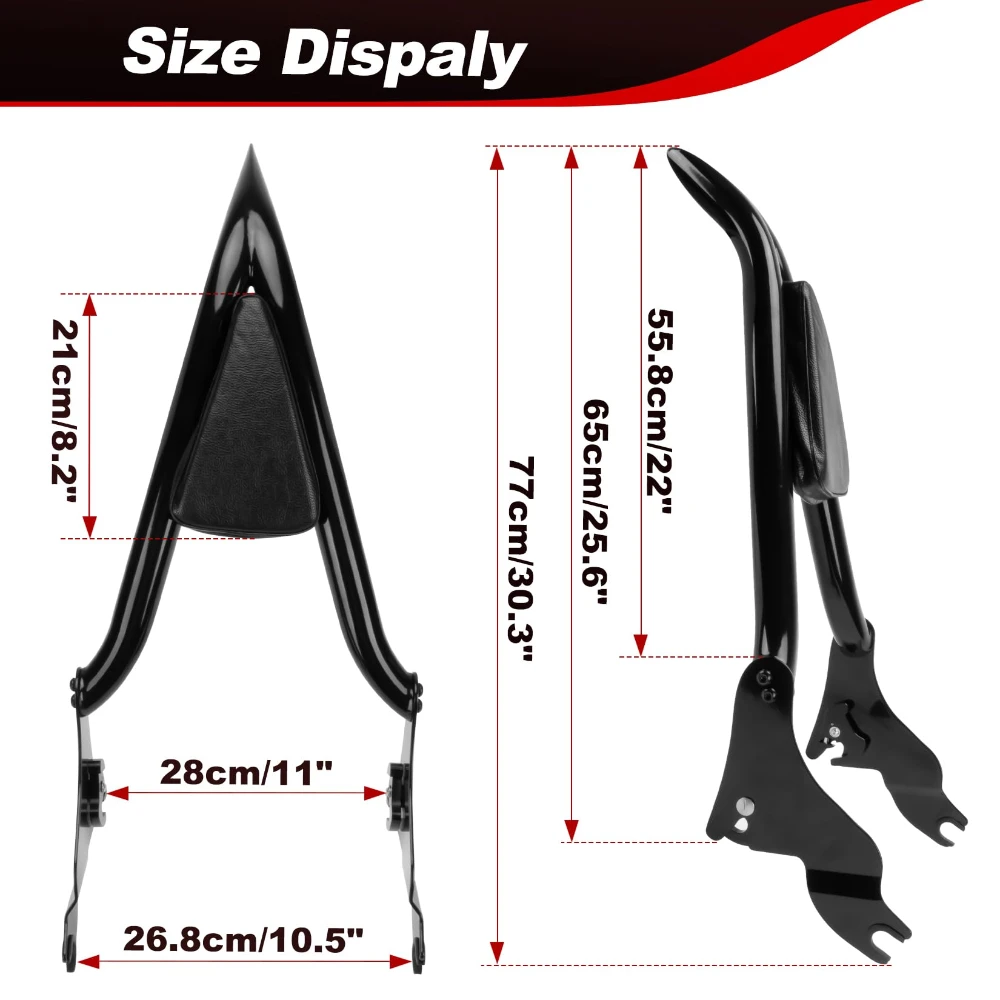 22 Inch Detachable Foldable Passenger Sissy Bar Backrest PU Leather Pad For Harley Touring FLHR FLHX FLHT FLTR 2009-2024 view 6