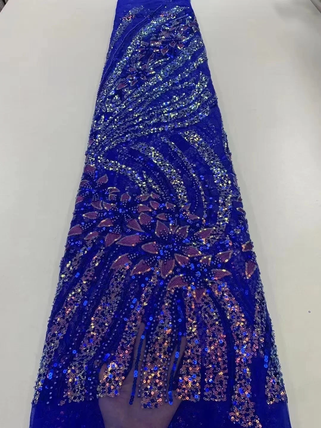 

Latest African Laces High Quality Beaded Mesh Fabric Fashionable Tulle Embroidery French Net Lace With Sequins Beads 130*460cm