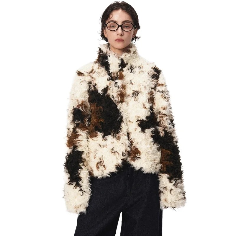 

Осень/зима 2026, новое стильное пальто из искусственной шерсти в американском стиле ретро для женщин, короткое модное плюшевое теплое пальто