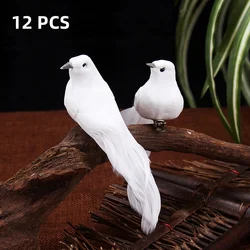 Pack of 12 Artificial Birds White Fake Foam Animal Simulation Feather Birds Models DIY Wedding Home Garden Decoration